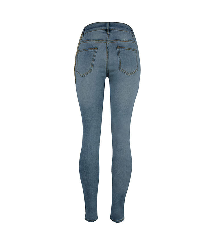 Ripped Chain Denim Pants — High Waist Stretch