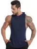 Men's Workout Hooded Tank Tops Sleeveless Gym Training Hoodies Bodybuilding Muscle Cut Off T-Shirt