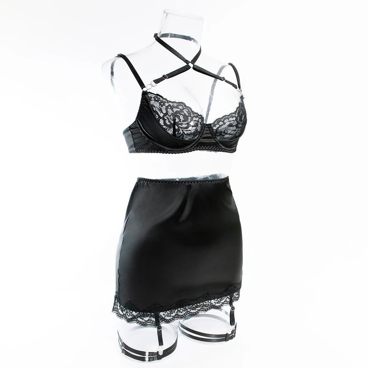 Hot Lingerie Women Satin Lace Halter Bra & G-String Erotic Underwear Set Crisscross Straps Exotic Romantic Ensemble
