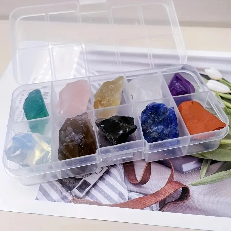 10PCs/Box Natural Crystal Rough Raw Set Energy Gemstones Rough Rocks And Mineral Chakra Stone With Box