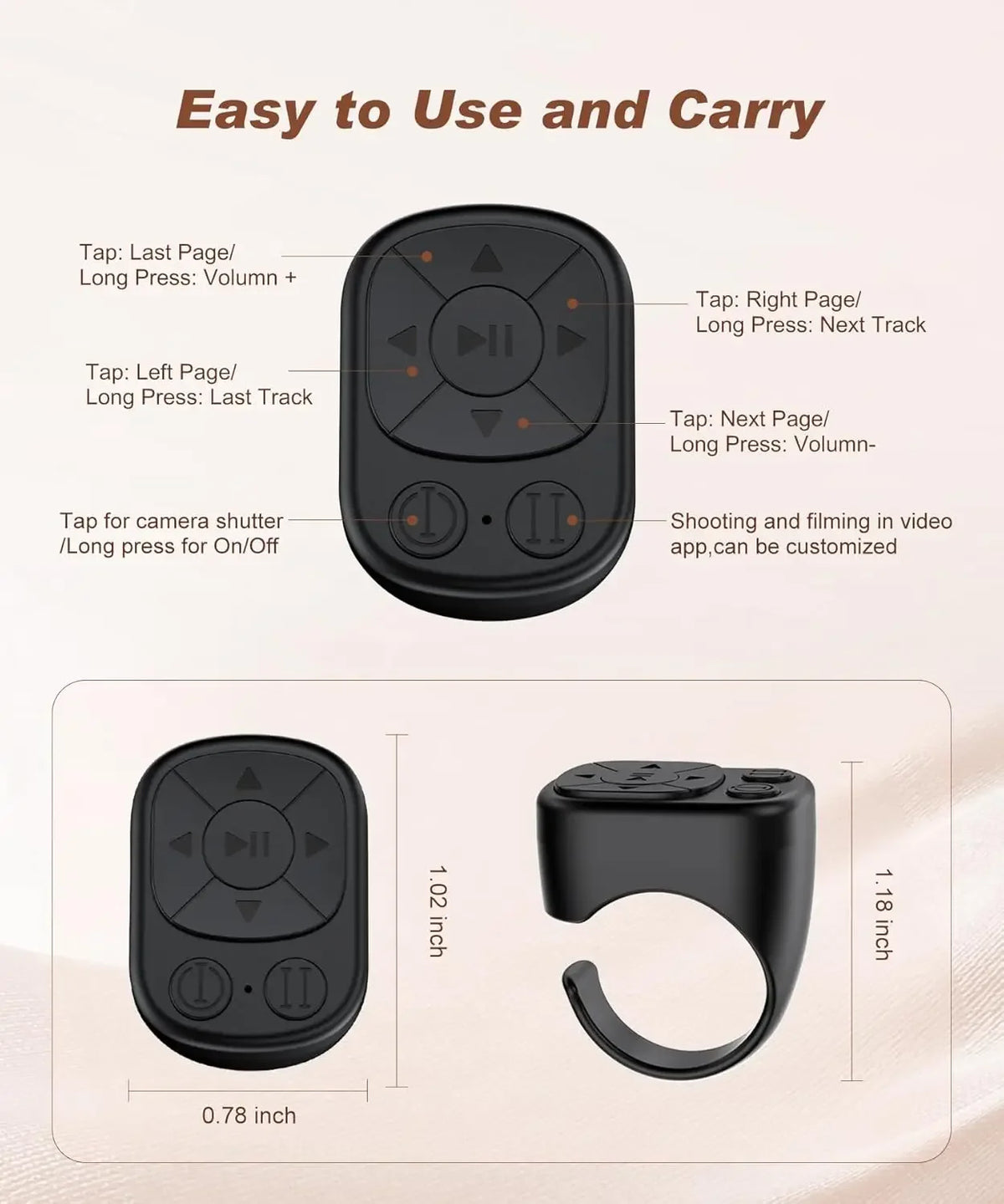 Bluetooth Finger Remote for Selfies & Media