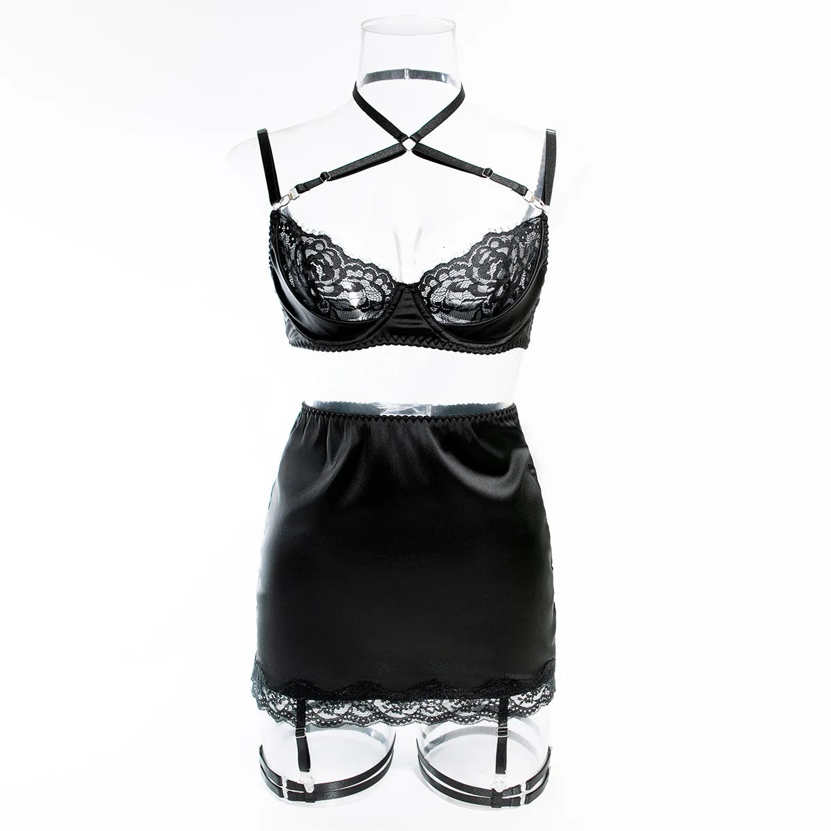 Hot Lingerie Women Satin Lace Halter Bra & G-String Erotic Underwear Set Crisscross Straps Exotic Romantic Ensemble