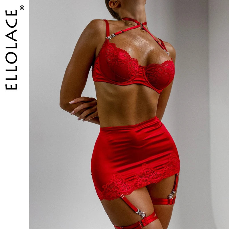 Hot Lingerie Women Satin Lace Halter Bra & G-String Erotic Underwear Set Crisscross Straps Exotic Romantic Ensemble