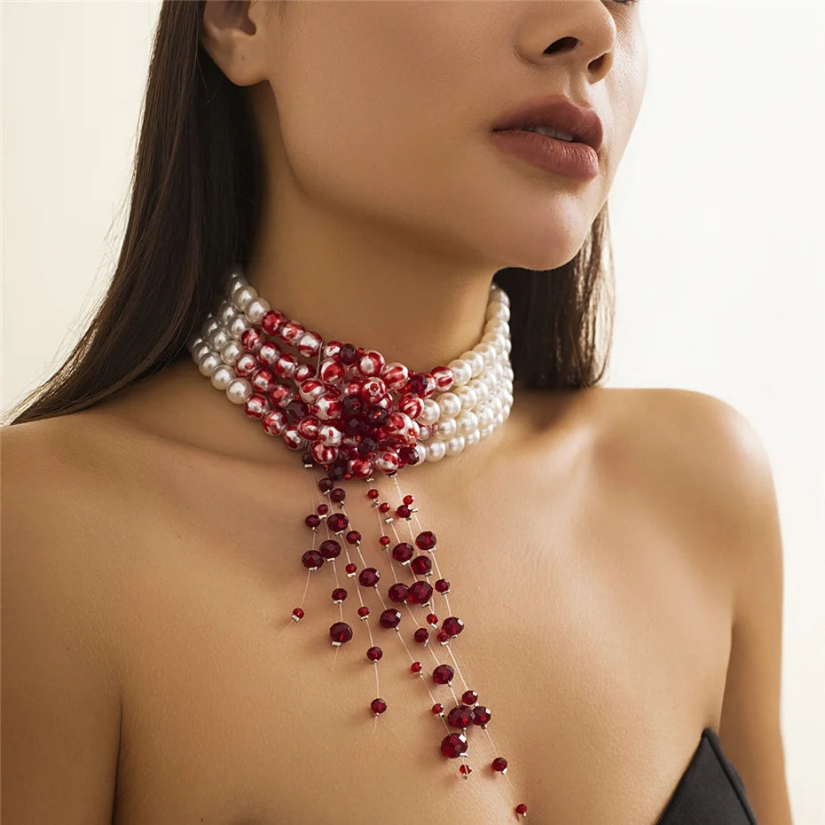 Gothic Pearl Tassel Necklace