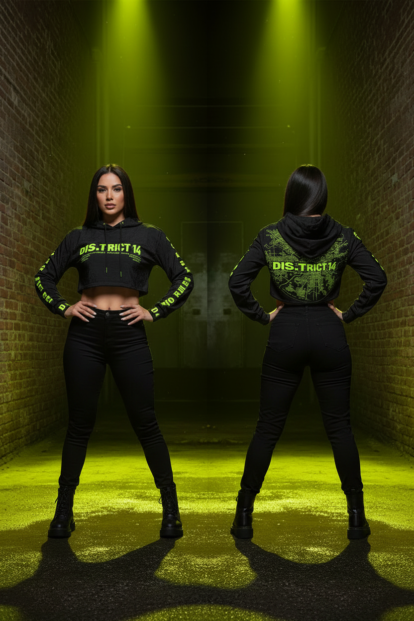 Crop Hoodie — Front & Back Black Pants