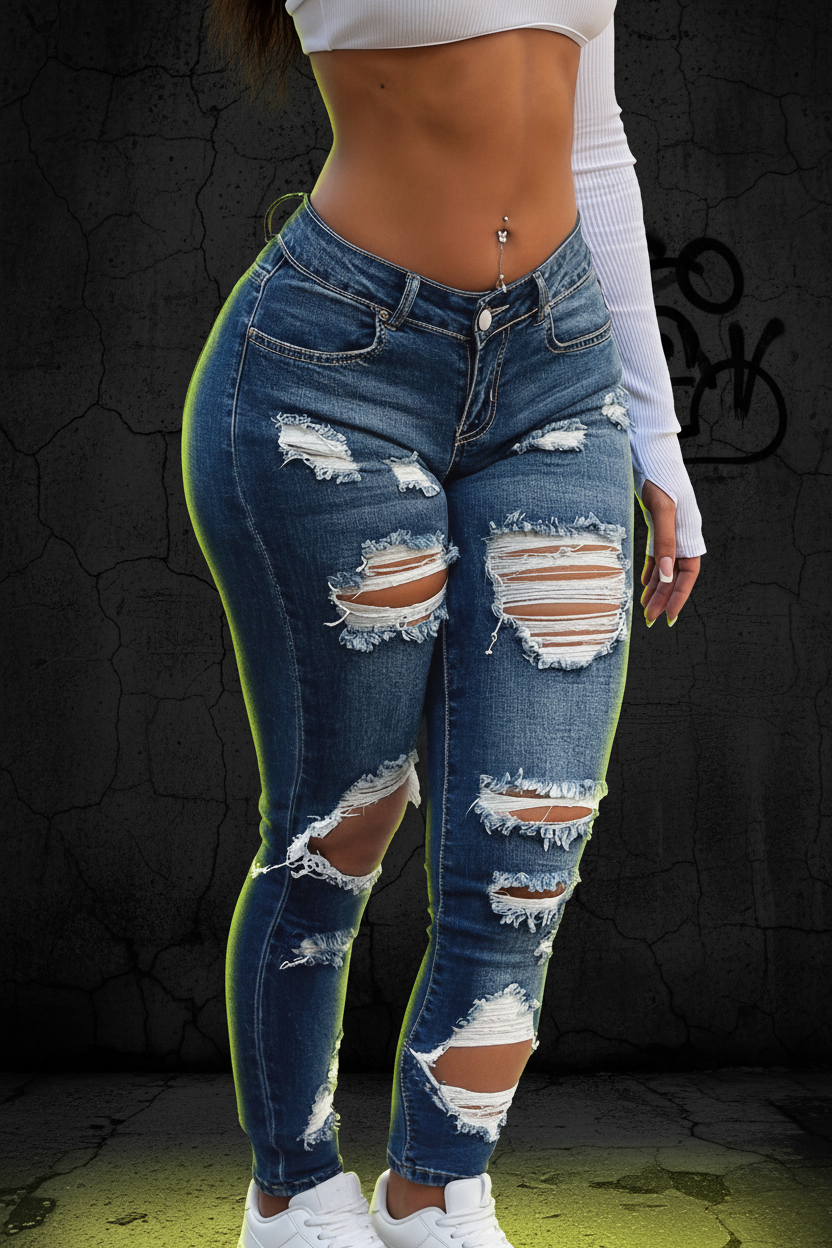 Dark Blue Ripped Jeans - D14
