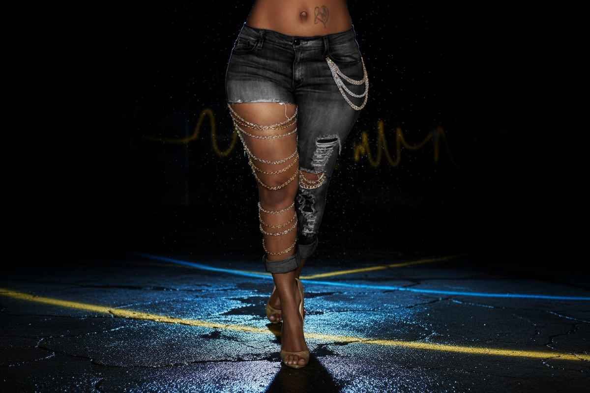 Dark Grey Chain Jeans - D14 Style