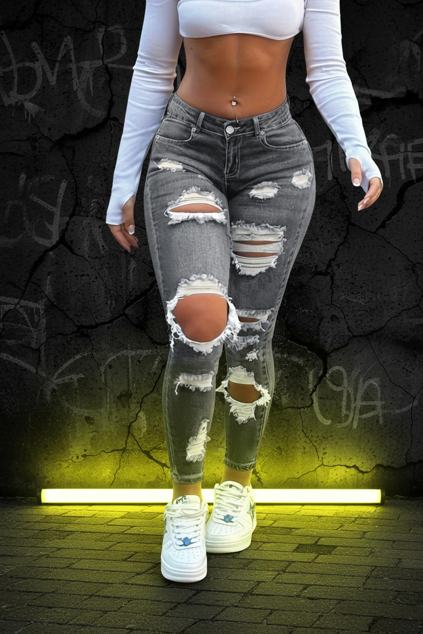 Dark Grey Ripped Jeans - D14
