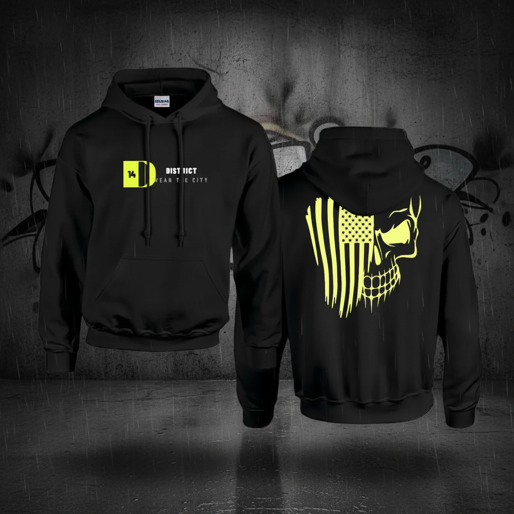Dis.trict 14 Skull Flag Hoodie - Gritty Background