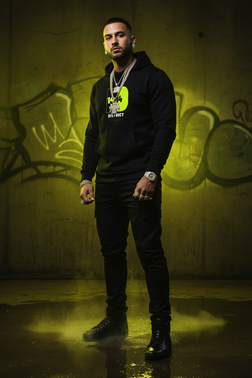 Hoodie Front — Model with Dis.trict 14 Hoodie
