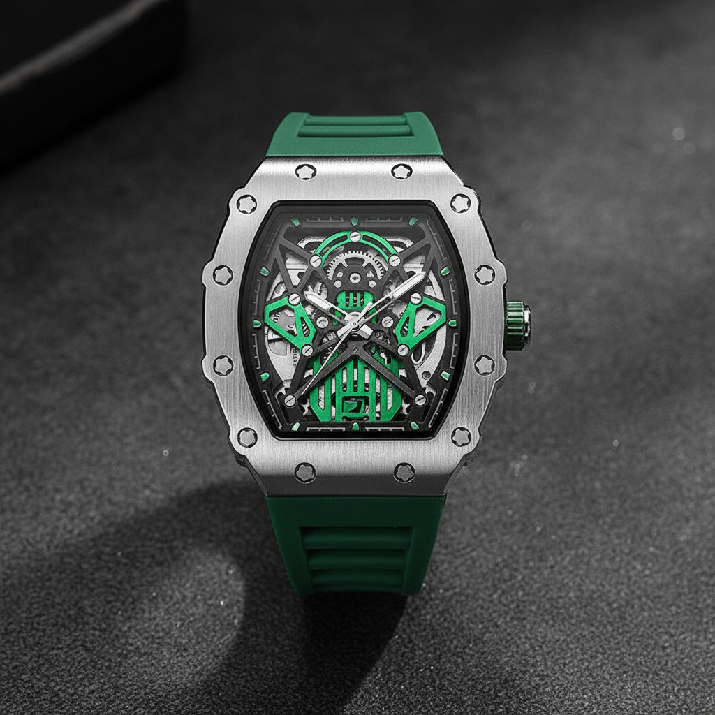 Men's Street Sport Mechanical Watch - Green - Front View