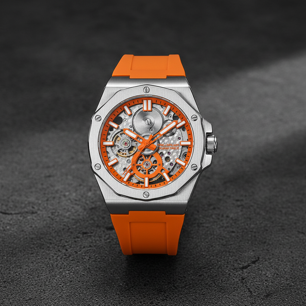 Men's Street Sport Mechanical Watch - Orange - Front View