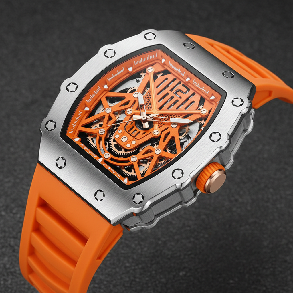 Men's Street Sport Mechanical Watch - Orange - Side View