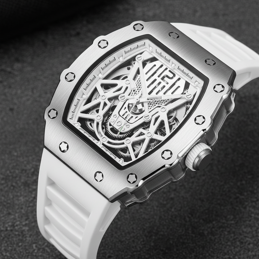 Men's Street Sport Mechanical Watch - White - Side View
