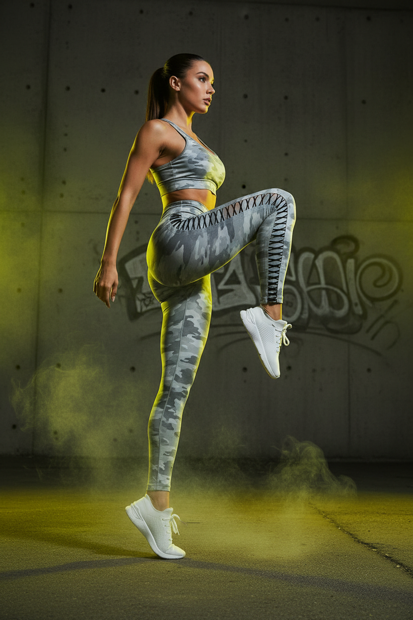 Women's High Waist Sculpt Leggings - Light Gray Camo